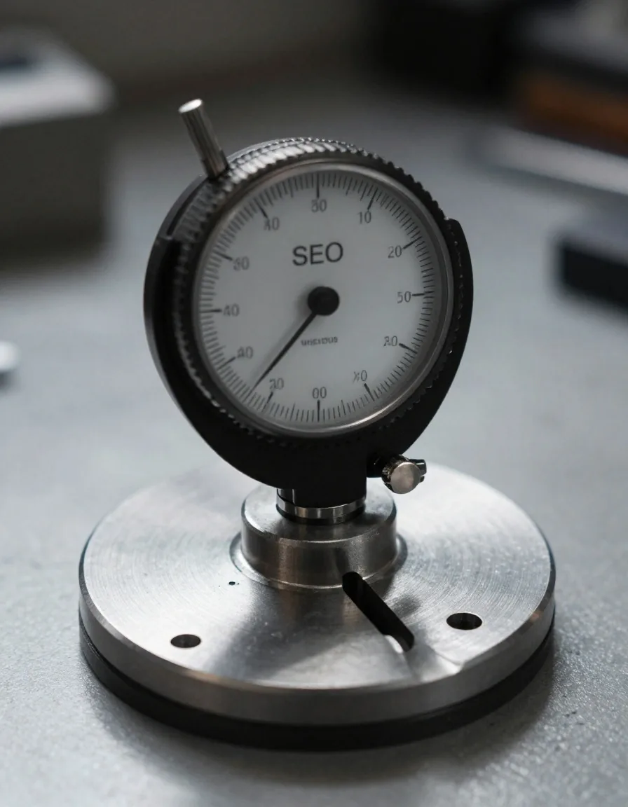 Machined metal surface with dial indicator