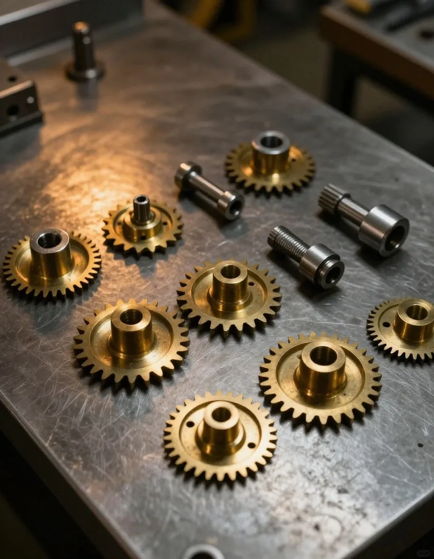Metal linkage mechanisms on a workshop bench