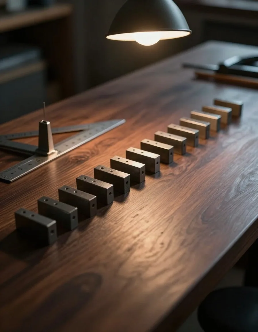Precision straight-edge on a workshop bench
